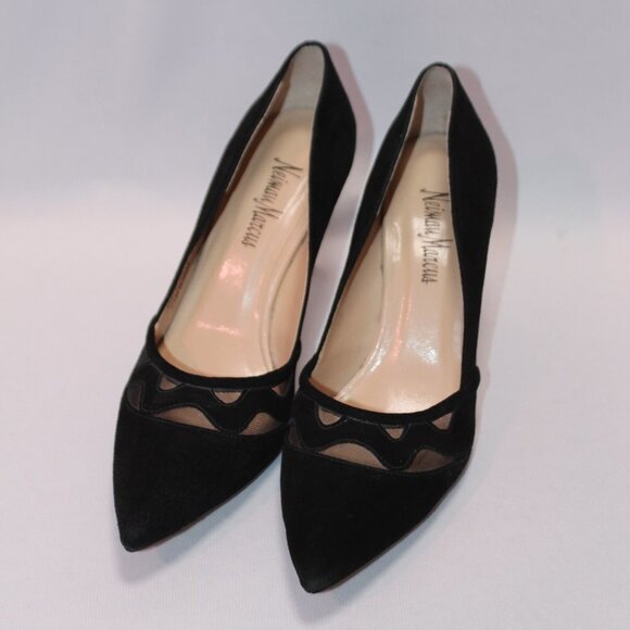Neiman Marcus Keele Black Suede Leather Heels - Picture 1 of 13